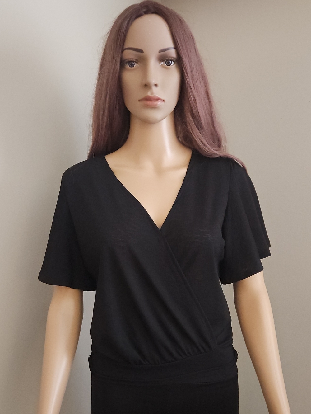 Aritzia Tiny Willow Black Wrap-Front Short Sleeve Blouse Top Tie Back